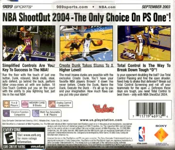 NBA ShootOut 2004 (US) box cover back